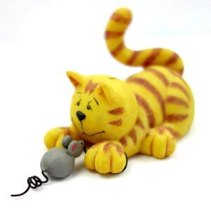 Vintage 1998  Orange‎ Tabby Cat Playing w/ Mouse by Crazy Mountain Designers